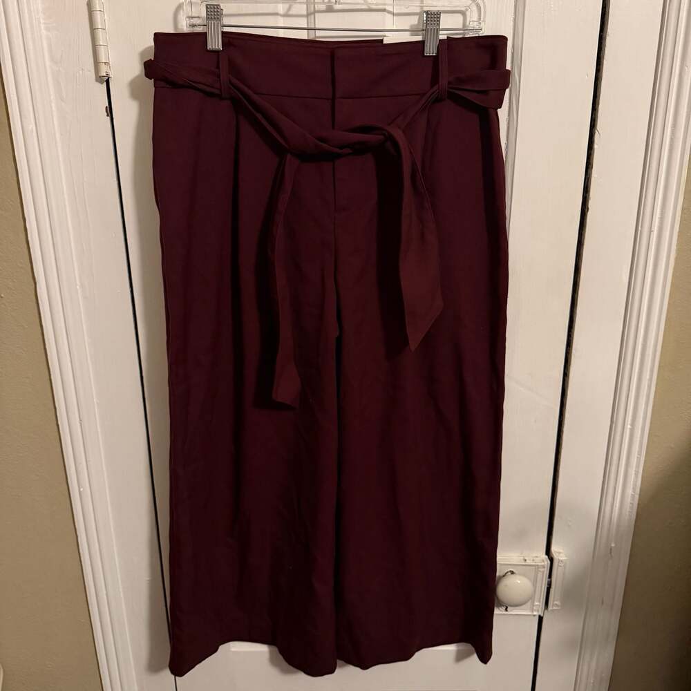 Ann Taylor Factory Burgundy High Waisted Tie-Waist Wide Leg Pants Size 10